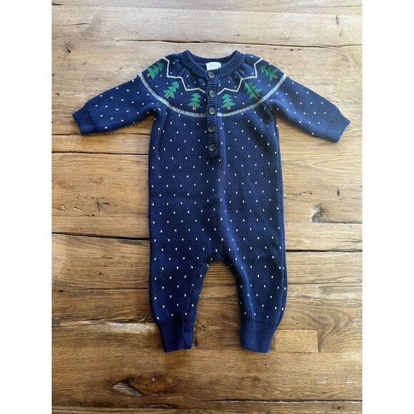 Hanna Andersson Winter Knit Sweater Romper, Size  6-12M - Picture 1 of 4